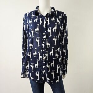 Talbots Giraffe Print Button Down Shirt Size 2XP Petite Long Slv Lightweight